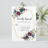 幾何学模様ブルゴーニュ海軍結婚の花 出欠カード (スタンド正面)