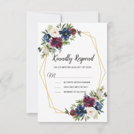 幾何学模様ブルゴーニュ海軍結婚の花 出欠カード