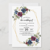 幾何学模様ブルゴーニュ海軍結婚の花 招待状 (正面)