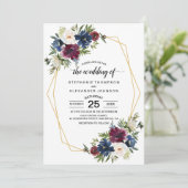 幾何学模様ブルゴーニュ海軍結婚の花 招待状 (スタンド正面)