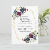 幾何学模様ブルゴーニュ海軍結婚の花 招待状 (スタンド正面)