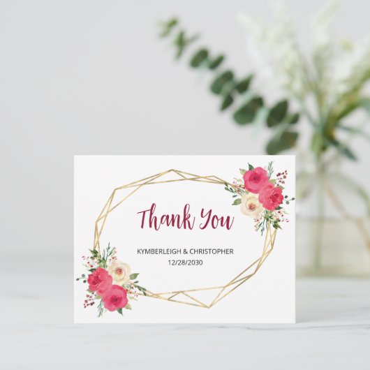 幾何学模様ブルゴーニュ結婚ボホフローラありがとう ポストカード (スタンド正面)