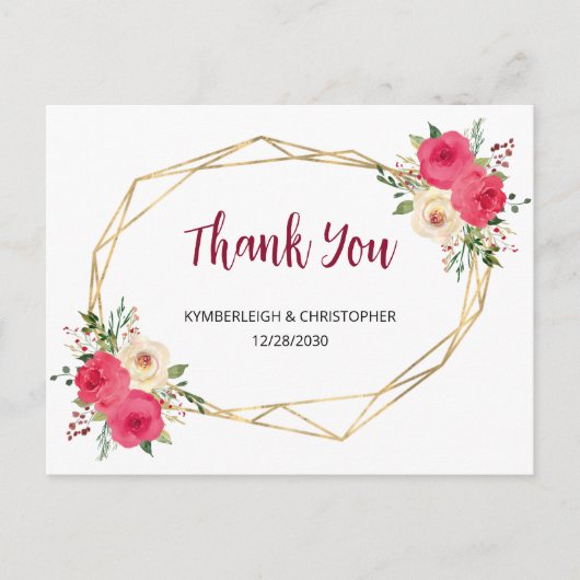 幾何学模様ブルゴーニュ結婚ボホフローラありがとう ポストカード (正面)