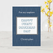 幾何学模様ブルーハッピーファースト父の日の甥 カード (黄色い花)