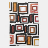 幾何学模様ブロックさび茶色 キッチンタオル (縦)