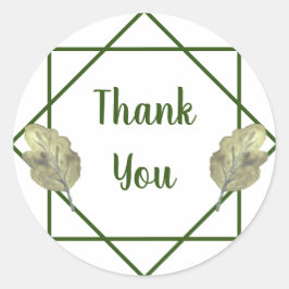 幾何学模様モダンの水色の葉ありがとう ラウンドシール