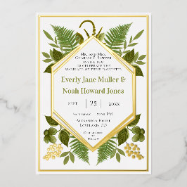 幾何学模様ラッキー・イン・ラブ&金ゴールド結婚ズ 箔招待状