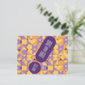 幾何学模様レトロビーブズ秋の色日付を保存 ポストカード (スタンド正面)