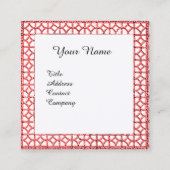 幾何学模様レース赤ルビージェムストーンモノグラムホワイト スクエア名刺 (正面)