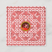 幾何学模様レース赤ルビージェムストーンモノグラムホワイト スクエア名刺 (裏面)