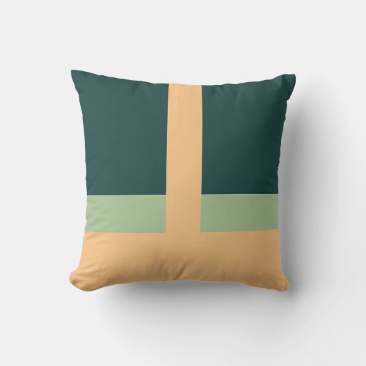 幾何学模様抽象芸術アートグリーンアプリコットカラー クッション (正面)