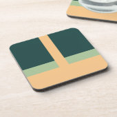 幾何学模様抽象芸術アートグリーンアプリコットカラー コースター (左側)