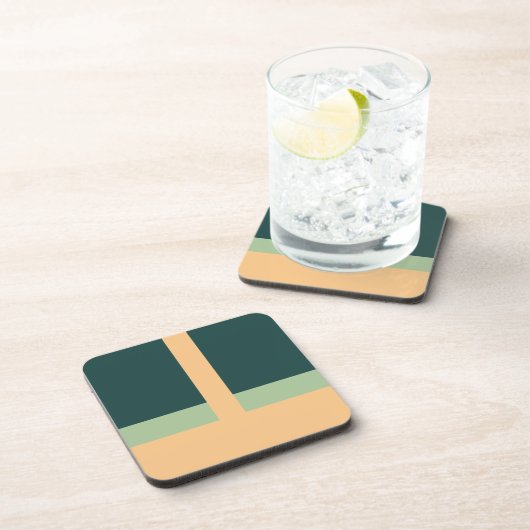幾何学模様抽象芸術アートグリーンアプリコットカラー コースター (右側)