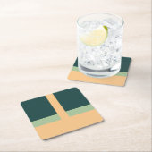 幾何学模様抽象芸術アートグリーンアプリコットカラー スクエアペーパーコースター (インサイチュ)