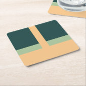 幾何学模様抽象芸術アートグリーンアプリコットカラー スクエアペーパーコースター (アングル)