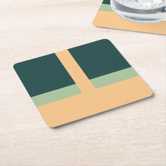 幾何学模様抽象芸術アートグリーンアプリコットカラー スクエアペーパーコースター (アングル)