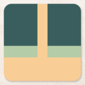 幾何学模様抽象芸術アートグリーンアプリコットカラー スクエアペーパーコースター (正面)