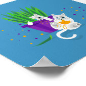 幾何学模様遊の白のまわりに猫2 ポスター (角)