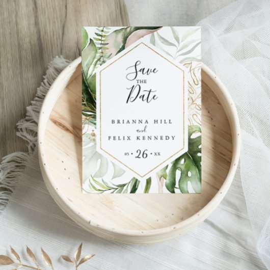 幾何学模様金ゴールド熱帯緑の日を保存 ポストカード