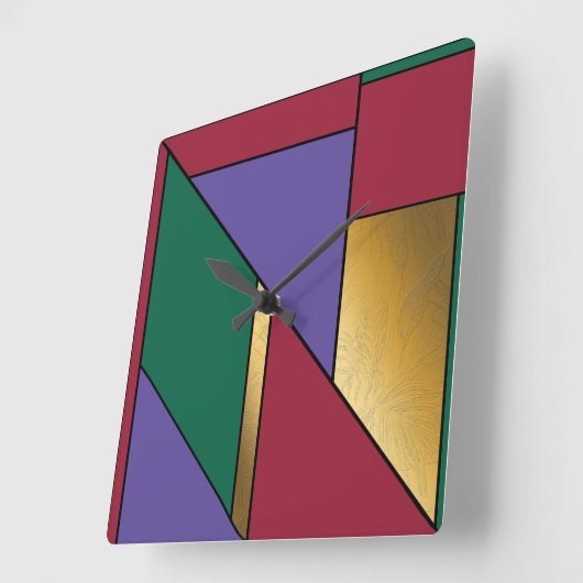 幾何学模様金ゴールド紫色の緑（赤） スクエア壁時計 (傾斜)