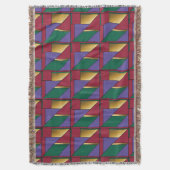 幾何学模様金ゴールド紫色の緑（赤） スローブランケット (正面縦)