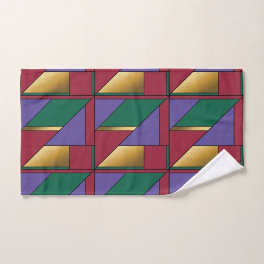 幾何学模様金ゴールド紫色の緑(赤) バスタオルセット (ハンドタオル)