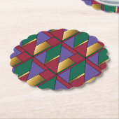 幾何学模様金ゴールド紫色の緑（赤） ペーパーコースター (アングル)