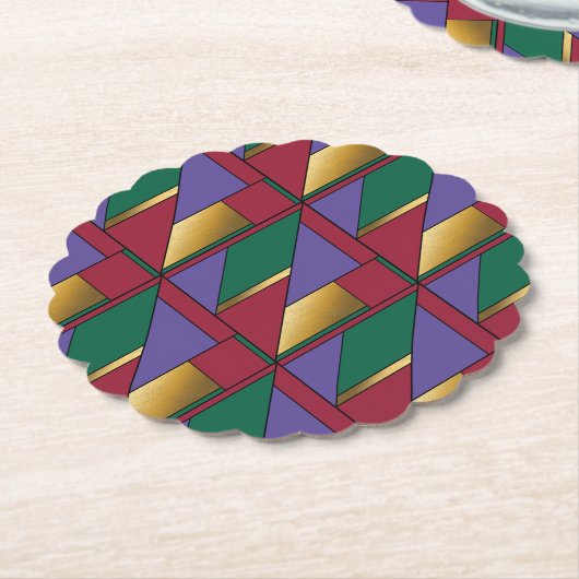 幾何学模様金ゴールド紫色の緑（赤） ペーパーコースター (アングル)
