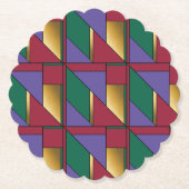幾何学模様金ゴールド紫色の緑（赤） ペーパーコースター (正面)
