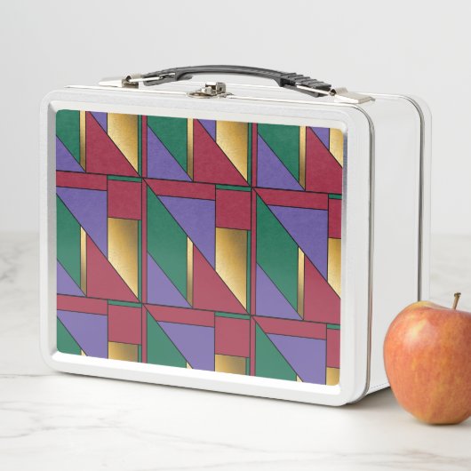 幾何学模様金ゴールド紫色の緑（赤） メタルランチボックス (インサイチュ)