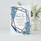 幾何学模様金ゴールド – ネイビー&ブルーフラワーサンキュー 出欠カード (スタンド正面)