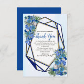 幾何学模様金ゴールド – ネイビー&ブルーフラワーサンキュー 出欠カード (正面/裏面)
