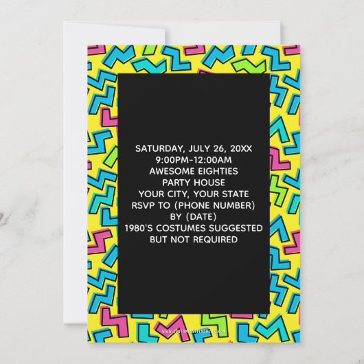 幾何学模様1980年代80年代40thフォトバースデーパーティー 招待状 (裏面)