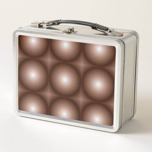 幾何学模様3Dサークルダークブラウンモシャムース白 メタルランチボックス (正面)