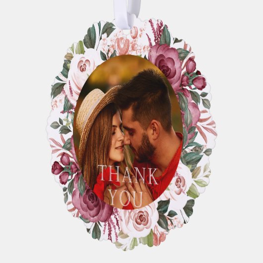 幾何学模様 |ありがとうタイポグラフィ結婚の写真 オーナメントカード (左)