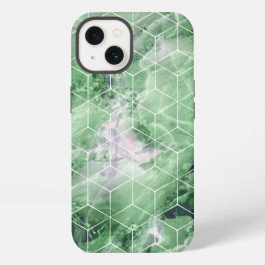 幾何学模様 グリーン マーブル iPhoneケース (裏面)