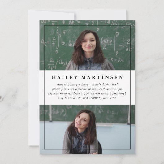 幾何学模様(フレーム2フォト卒業パーティー付) 招待状 (正面)