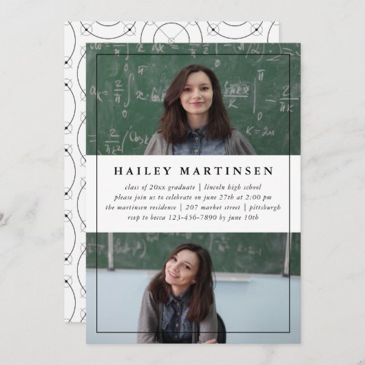 幾何学模様(フレーム2フォト卒業パーティー付) 招待状 (正面/裏面)