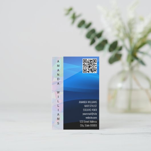 幾何学模様 | ブルーウェーブ | QRコード 名刺 (スタンド正面)