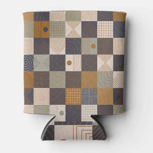 幾何学模様：モダンヴィンテージ背景 缶クーラー (正面)