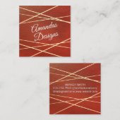 幾何学模様 |レッドレザー背景 スクエア名刺 (正面/裏面)