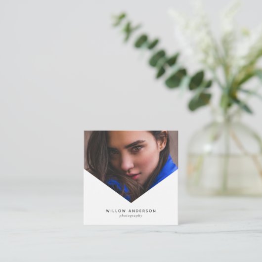 幾何学模様 |三角形モダンオーバーレイ写真 スクエア名刺 (スタンド正面)