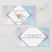 幾何学模様，枠，紙吹雪，はさみ，ホログラフィック 名刺 (正面/裏面)