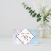 幾何学模様，枠，紙吹雪，はさみ，ホログラフィック 名刺 (スタンド正面)