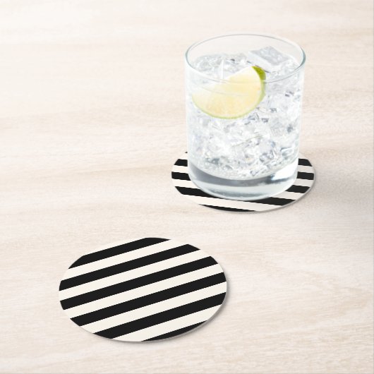 幾何学模様(白黒ストライプ) ラウンドペーパーコースター (インサイチュ)