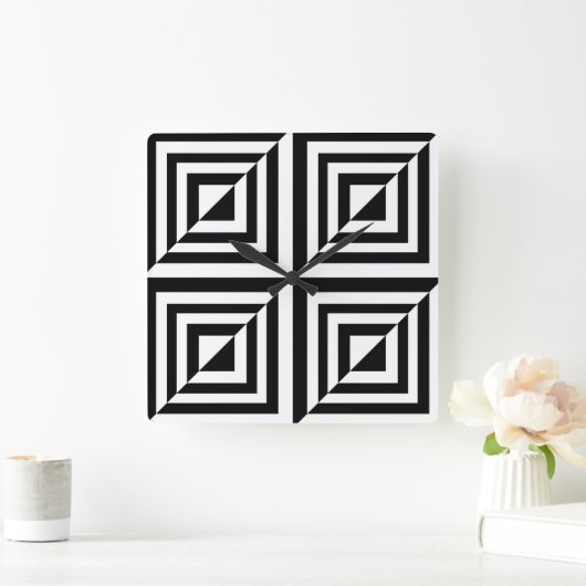 幾何学模様(白黒) スクエア壁時計 (ホーム)