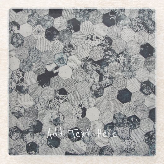 幾何学模様(白、グレー、黒) ガラスコースター (正面)