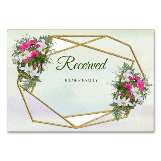 幾何学模様 – 金ゴールドグリッターフラワーブーケテーマ テーブルナンバー (正面)