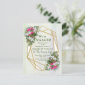 幾何学模様 – 金ゴールドグリッターフラワーブーケ婚約 インビテーションポストカード (スタンド正面)