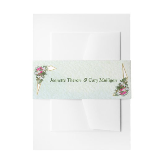 幾何学模様 – 金ゴールドグリッターフラワーブーケ 招待状ベリーバンド (正面例)